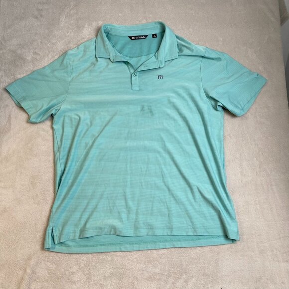 TravisMathew Mens Polo Shirt Size XL Light Blue Striped Short Sleeve Polyester B - Picture 7 of 8